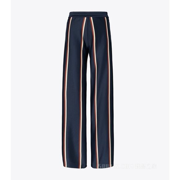Tory Burch Sport Mini Double Stripe Wide Leg Trousers Pants Navy Blue Small Luxe - Picture 4 of 10